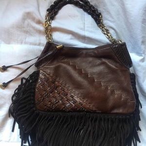 Authentic Jimmy Choo Snak & Leather Fringe Bag